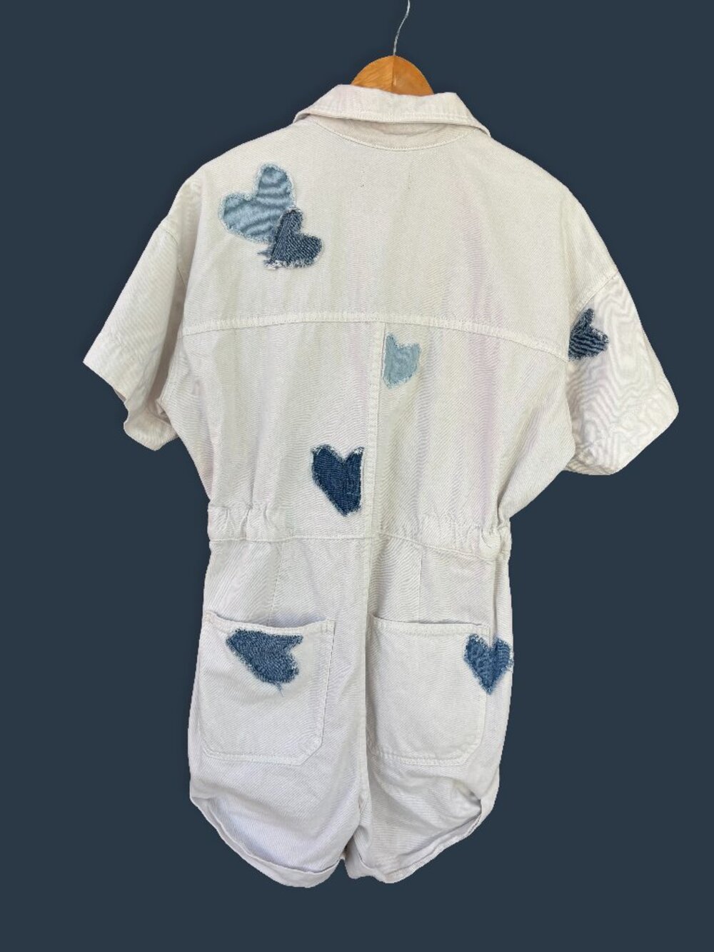 We The Free x Tricia Fix Re_Nuuly White Denim Heart Romper - Size M - Picture 2 of 10